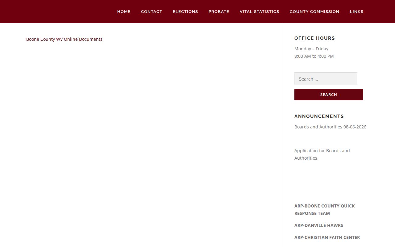 Boone County Clerk online-records page linking to the county document search system