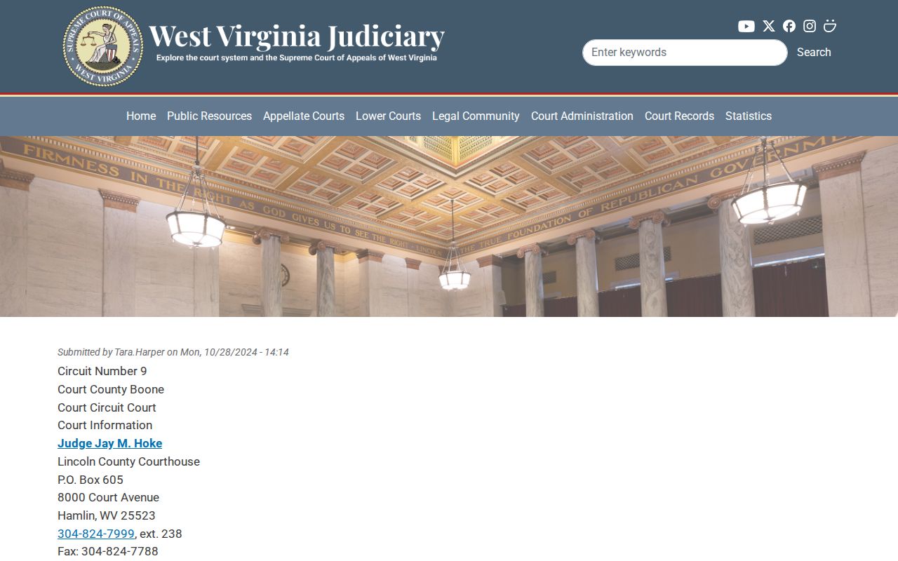 Official Boone Circuit Court contact page for the Twenty-Fifth Judicial Circuit