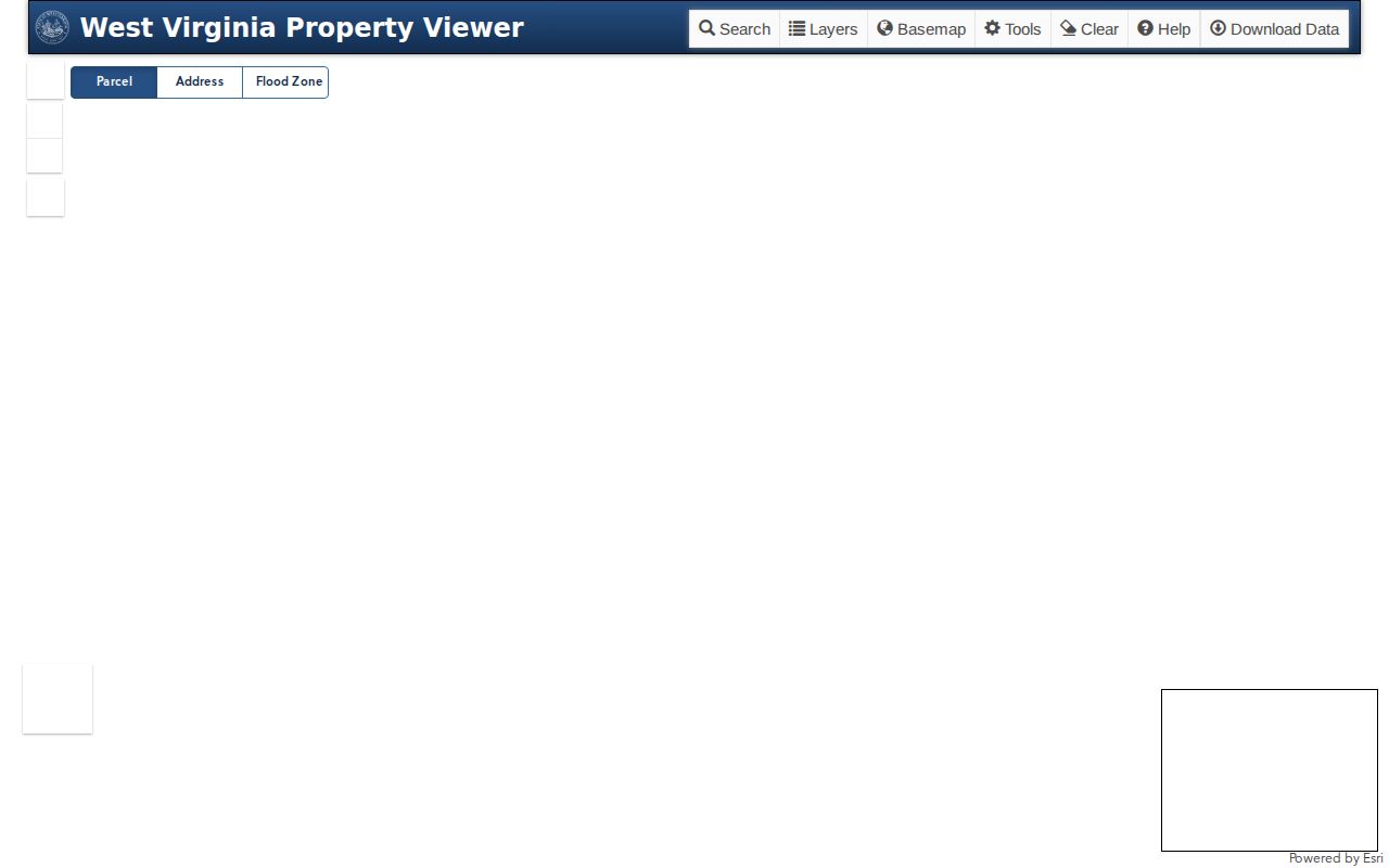 WV Property Viewer with parcel, address, and flood searches, identify details, highlight, and KMZ controls