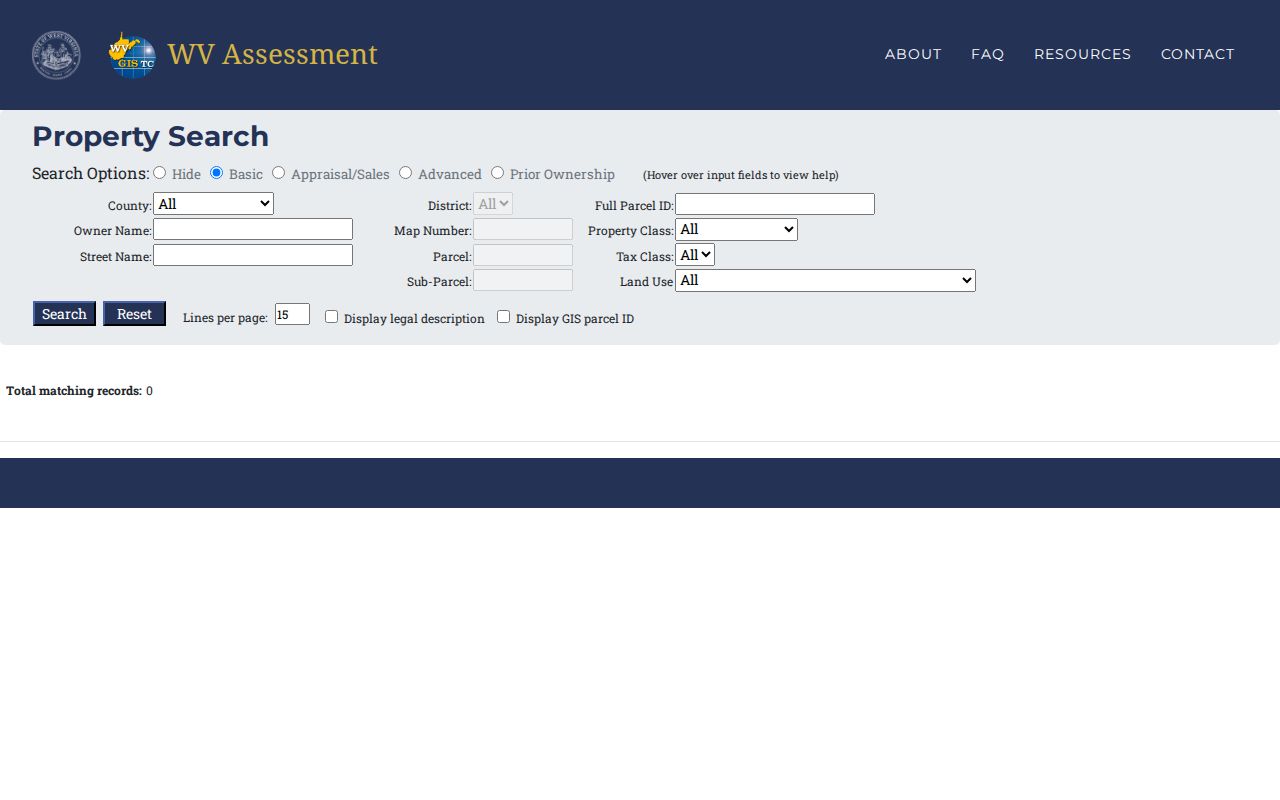 WV Property Assessment search with Boone County, district, owner, street, map, parcel, tax-class, and land-use fields